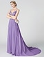 cheap Evening Dresses-Ball Gown Beaded &amp; Sequin Dress Holiday Cocktail Party Court Train Sleeveless Plunging Neck Chiffon V Back with Sash / Ribbon Pleats Beading 2023