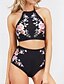 cheap Bikinis-Women&#039;s Sophisticated Bikini Swimsuit Print Floral Halter Neck Swimwear Bathing Suits Black / Sexy