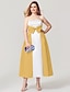 cheap Prom Dresses-A-Line Plus Size Cocktail Dress White Semi-formal Gown Formal Evening Dress Color Block Strapless Sleeveless Ankle Length Satin with Bow(s) Pattern / Print 2023