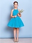זול שמלות שושבינה צעירה-גזרת A עם תכשיטים באורך  הברך שיפון שמלה לשושבינות הצעירות  עם חרוזים / תד נשפך / סרט על ידי LAN TING BRIDE® / טבעי