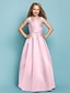 preiswerte Kleider für Junior-Brautjungfern-Prinzessin Boden-Länge V Ausschnitt Satin Sommer Kleider und Kleider für Junior-Brautjungfern Mit Schärpe / Band Blau Kinderkleid für Hochzeitsgäste 4-16 Jahre