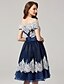 cheap Cocktail Dresses-Ball Gown Cocktail Party Prom Dress Off Shoulder Short Sleeve Tea Length Chiffon Corded Lace with Lace Sash / Ribbon Bow(s) 2020