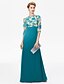 cheap Mother of the Bride Dresses-Sheath / Column Mother of the Bride Dress Color Block Beautiful Back Bateau Neck Floor Length Chiffon Floral Lace 3/4 Length Sleeve with Lace 2024