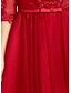 cheap Special Occasion Dresses-A-Line Fit &amp; Flare Open Back Cocktail Party Dress V Neck Half Sleeve Knee Length Tulle with Sash / Ribbon Bow(s) Pleats 2020