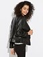 cheap Women&#039;s Jackets-Women&#039;s Faux Leather Jacket Daily Fall Short Coat Simple Casual Jacket Long Sleeve Solid Colored Pure Color Black Pink Light Blue / Plus Size