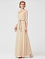 cheap Mother of the Bride Dresses-Sheath / Column Square Neck Floor Length Chiffon Corded Lace Mother of the Bride Dress with Appliques Sash / Ribbon by LAN TING BRIDE®