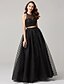 cheap Special Occasion Dresses-A-Line Two Piece Dress Holiday Floor Length Sleeveless Jewel Neck Tulle with Lace Sequin 2022 / Cocktail Party / Prom / Formal Evening