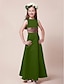 cheap Junior Bridesmaid Dresses-Princess Floor Length Junior Bridesmaid Dress Wedding Party Satin Sleeveless Bateau Neck with Sash / Ribbon 2022 / Fall / Winter / Spring / Summer / Apple