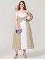 cheap Prom Dresses-A-Line Plus Size Cocktail Dress White Semi-formal Gown Formal Evening Dress Color Block Strapless Sleeveless Ankle Length Satin with Bow(s) Pattern / Print 2023