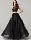 cheap Special Occasion Dresses-A-Line Two Piece Dress Holiday Floor Length Sleeveless Jewel Neck Tulle with Lace Sequin 2022 / Cocktail Party / Prom / Formal Evening