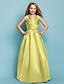 זול שמלות שושבינה צעירה-נסיכה עד הריצפה צווארון V סאטן קיץ שמלות ושמלות שושבינה ג&#039;וניור עם סרט כחול שמלת אורח לחתונה לילדים 4-16 שנה