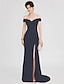 cheap Evening Dresses-Sheath / Column Elegant Celebrity Style Furcal Holiday Cocktail Party Formal Evening Dress Off Shoulder V Wire Short Sleeve Sweep / Brush Train Spandex with Criss Cross Pleats Split Front 2020