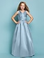 billige Šaty pro mladé družičky-Princess Floor Length V Neck Satin Summer Junior Bridesmaid Dresses&amp;Gowns With Sash / Ribbon Blue Kids Wedding Guest Dress 4-16 Year