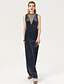 cheap Special Occasion Dresses-Sheath / Column Celebrity Style Minimalist Open Back Holiday Cocktail Party Formal Evening Dress High Neck Sleeveless Floor Length Velvet with Lace 2020