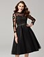 cheap Cocktail Dresses-A-Line Elegant Dress Wedding Guest Prom Knee Length 3/4 Length Sleeve Illusion Neck Tulle Over Lace with Appliques 2023