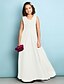 cheap Junior Bridesmaid Dresses-A-Line Floor Length Junior Bridesmaid Dress Chiffon Sleeveless V Neck with Criss Cross / Natural / Mini Me