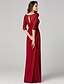 cheap Evening Dresses-Sheath / Column Keyhole Dress Holiday Floor Length 3/4 Length Sleeve Bateau Neck Charmeuse with Ruched Flower 2022 / Cocktail Party / Formal Evening