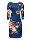 cheap Women&#039;s Dresses-Women&#039;s Floral Party Puff Sleeve Sheath Dress - Floral Cut Out V Neck Spring Blue White L XL XXL / Slim