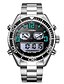 abordables Montre Sport Homme-SINOBI Homme Montre de Sport Montre Japonais Numérique Acier Inoxydable Argent 30 m Calendrier LED Double Fuseaux Horaires Analogique - Digitale Numérique Luxe Simple - Vert foncé / Anti-Choc