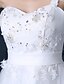 olcso Menyasszonyi ruhák-A-Line Wedding Dresses One Shoulder Asymmetrical Satin Tulle Regular Straps Casual Illusion Detail with Sequin Appliques 2020