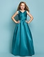 Χαμηλού Κόστους Φορέματα για παρανυφάκια-Princess Floor Length V Neck Satin Summer Junior Bridesmaid Dresses&amp;Gowns With Sash / Ribbon Blue Kids Wedding Guest Dress 4-16 Year