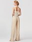 cheap The Wedding Store-Sheath / Column Pantsuit / Jumpsuit Mother of the Bride Dress Convertible Dress Strapless Floor Length Chiffon Sheer Lace 3/4 Length Sleeve with Lace 2022
