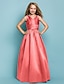 זול שמלות שושבינה צעירה-נסיכה עד הריצפה צווארון V סאטן קיץ שמלות ושמלות שושבינה ג&#039;וניור עם סרט כחול שמלת אורח לחתונה לילדים 4-16 שנה