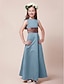 cheap Junior Bridesmaid Dresses-Princess Floor Length Junior Bridesmaid Dress Wedding Party Satin Sleeveless Bateau Neck with Sash / Ribbon 2022 / Fall / Winter / Spring / Summer / Apple