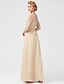 cheap Mother of the Bride Dresses-Sheath / Column Square Neck Floor Length Chiffon Corded Lace Mother of the Bride Dress with Appliques Sash / Ribbon by LAN TING BRIDE®