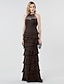 cheap Prom Dresses-Sheath / Column Elegant Dress Holiday Cocktail Party Floor Length Sleeveless Illusion Neck Chiffon with Pleats Tiered 2024