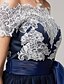 cheap Cocktail Dresses-Ball Gown Cocktail Party Prom Dress Off Shoulder Short Sleeve Tea Length Chiffon Corded Lace with Lace Sash / Ribbon Bow(s) 2020