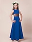 cheap Junior Bridesmaid Dresses-Princess Floor Length Junior Bridesmaid Dress Wedding Party Satin Sleeveless Bateau Neck with Sash / Ribbon 2022 / Fall / Winter / Spring / Summer / Apple