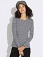 cheap Women&#039;s T-shirts-Women&#039;s Plus Size T-shirt Striped Long Sleeve Tops Cotton Boat Neck Wine White Black