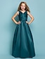 billige Šaty pro mladé družičky-Princess Floor Length V Neck Satin Summer Junior Bridesmaid Dresses&amp;Gowns With Sash / Ribbon Blue Kids Wedding Guest Dress 4-16 Year