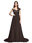 cheap Special Occasion Dresses-A-Line Off Shoulder Sweep / Brush Train Chiffon / Lace Dress with Lace / Sash / Ribbon / Pleats by TS Couture®