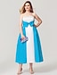 cheap Prom Dresses-A-Line Plus Size Cocktail Dress White Semi-formal Gown Formal Evening Dress Color Block Strapless Sleeveless Ankle Length Satin with Bow(s) Pattern / Print 2023