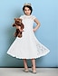 cheap Junior Bridesmaid Dresses-Princess / A-Line Jewel Neck Tea Length Lace Junior Bridesmaid Dress with Pleats / Natural