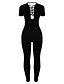 billige Jumpsuits og sparkedragter til kvinder-Dame Bodysuit Udskæring Ensfarvet Rund hals Natklub Tynd Kortærmet Sort Vin Rød S M L Forår
