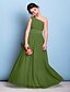 cheap Junior Bridesmaid Dresses-A-Line Floor Length Junior Bridesmaid Dress Chiffon Sleeveless One Shoulder with Sash / Ribbon 2022 / Natural