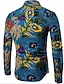 cheap Men&#039;s Printed Shirts-Men&#039;s Shirt Floral Plus Size Shirt Collar Going out Weekend Long Sleeve Slim Tops Boho Blue / Fall / Spring