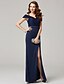 cheap Prom Dresses-Sheath / Column Elegant Furcal Prom Formal Evening Dress V Wire Short Sleeve Floor Length Polyester with Split Front 2021