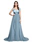 cheap Special Occasion Dresses-A-Line Off Shoulder Sweep / Brush Train Chiffon / Lace Dress with Lace / Sash / Ribbon / Pleats by TS Couture®