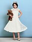 cheap Junior Bridesmaid Dresses-Princess / A-Line Jewel Neck Tea Length Lace Junior Bridesmaid Dress with Pleats / Natural