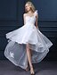 cheap Wedding Dresses-A-Line Wedding Dresses One Shoulder Asymmetrical Satin Tulle Regular Straps Casual Illusion Detail with Sequin Appliques 2020