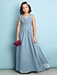 cheap Junior Bridesmaid Dresses-A-Line Floor Length Junior Bridesmaid Dress Chiffon Sleeveless V Neck with Criss Cross / Natural / Mini Me