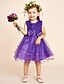Χαμηλού Κόστους Cufflinks-Γραμμή Α Μέχρι το γόνατο Φόρεμα για Κοριτσάκι Λουλουδιών - Σατέν Αμάνικο Με Κόσμημα με Δαντέλα / Ζώνη / Κορδέλα / Λουλούδι με LAN TING BRIDE®