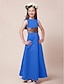 cheap Junior Bridesmaid Dresses-Princess Floor Length Junior Bridesmaid Dress Wedding Party Satin Sleeveless Bateau Neck with Sash / Ribbon 2022 / Fall / Winter / Spring / Summer / Apple