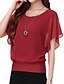 tanie Oferujemy topy w dużych rozmiarach-Women&#039;s T shirt Solid Colored Plus Size Round Neck Ruffle Short Sleeve Tops Wine White Black