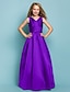 billige Šaty pro mladé družičky-Princess Floor Length V Neck Satin Summer Junior Bridesmaid Dresses&amp;Gowns With Sash / Ribbon Blue Kids Wedding Guest Dress 4-16 Year