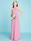 cheap Junior Bridesmaid Dresses-A-Line Floor Length Halter Neck Chiffon Junior Bridesmaid Dresses&amp;Gowns With Sash / Ribbon Pink Kids Wedding Guest Dress 4-16 Year